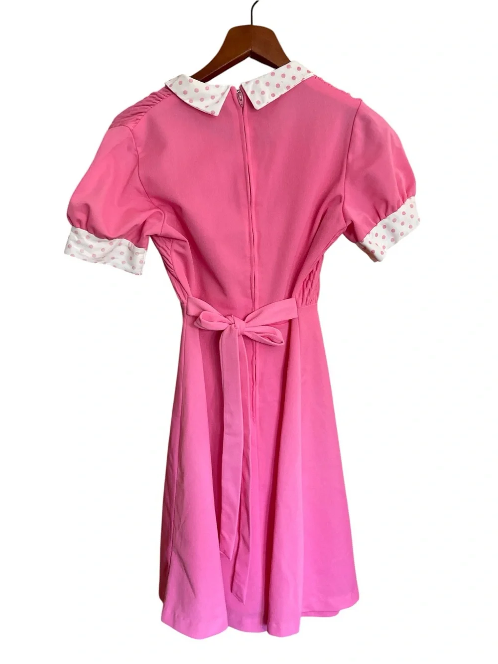 jcpenney Pink Smocked Dress with Polka Dot Peter Pan Collar 1970s Mae in USA